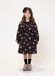 Piccola Ludo Black Flower Embroidered Girella Dress