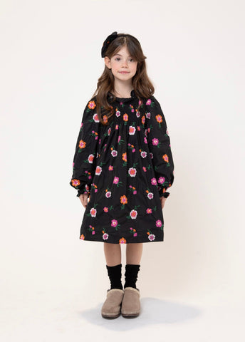 Piccola Ludo Black Flower Embroidered Girella Dress