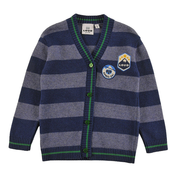 Loud Apparel Navy Stripe  Embroidered Cardigan