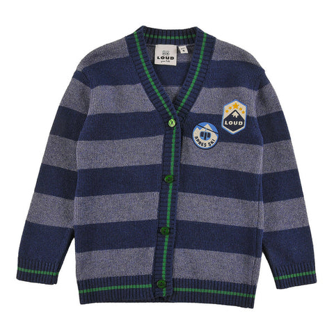Loud Apparel Navy Stripe  Embroidered Cardigan