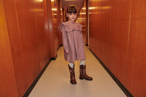 Copenhagen Colors Winter Rose Check Comb Checkered Ruffle Dress