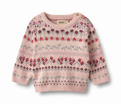 Wheat Dim Rose Jacquard Mikmak Knit Sweater & Jules Eggplant Leggins Set
