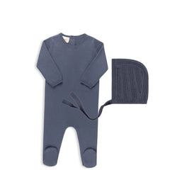 Loom Blue Cable Pointelle Footie & Bonnet