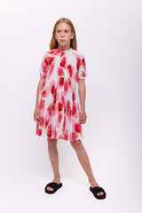 CHRISTINA ROHDE RED/PINK PETAL PLEAT DRESS