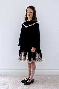 Petite Amalie Black/Cream Lace Hem Velvet Dress