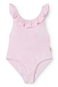 MARMAR COPENHAGEN PINK THIN STRIPE RUFFLE SWIMSUIT