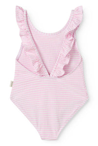 MARMAR COPENHAGEN PINK THIN STRIPE RUFFLE SWIMSUIT