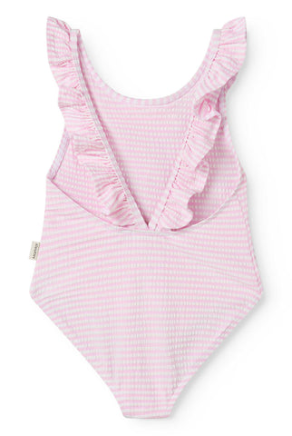 MARMAR COPENHAGEN PINK THIN STRIPE RUFFLE SWIMSUIT