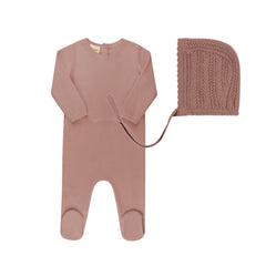 Loom Mauve Cable Pointelle Footie & Bonnet