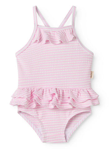 MARMAR COPENHAGEN PINK THIN STRIPE RUFFLE LAYER SWIMSUIT