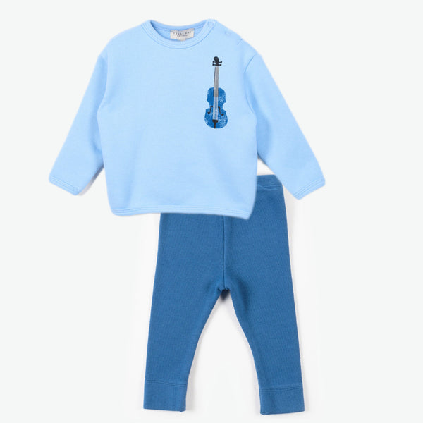 Yell-Oh Placid Blue Print Sweatshirt & Blue Quartz Ribbed Legging Set