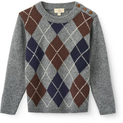 Copenhagen Colors Grey/Brown/Navy Argyle  Knitted Sweater