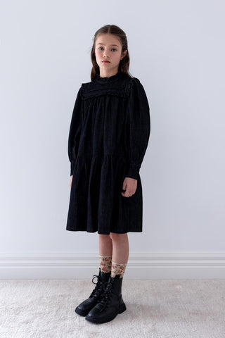 Steph Black Wash Chambray Frill Yoke Dress