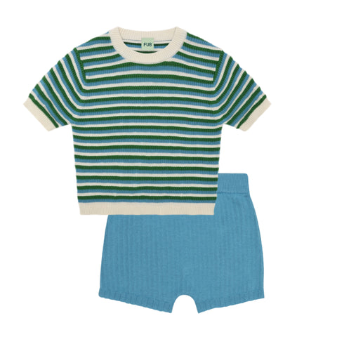 Fub Ecru/Sea/Pine Structure Top & Sea Baby lace Shorts Set