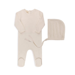 Loom Ivory Cable Pointelle Footie & Bonnet