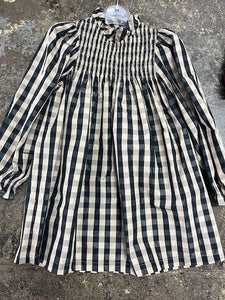 PICCOLA LUDO GIRELLA SMOCKED RUFFLE NECK PLAID DRESS
