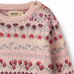 Wheat Dim Rose Jacquard Mikmak Knit Sweater & Jules Eggplant Leggins Set