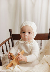 Loom Ivory Cable Pointelle Footie & Bonnet