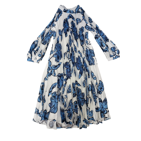 CHRISTINA ROHDE BLUE/WHITE PETAL PLEAT DRESS