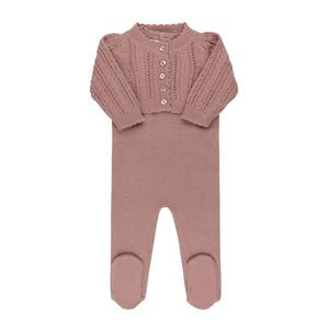 Looms Mauve Cable Knit Overall Set