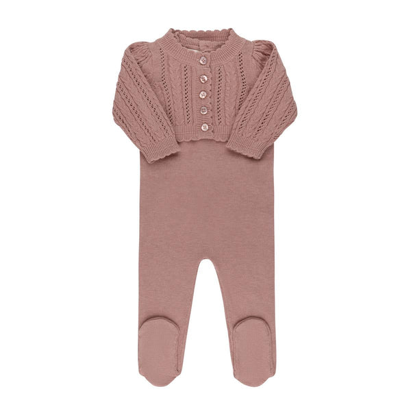 Looms Mauve Cable Knit Overall Set