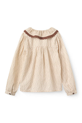 Copenhagen Colors Sand Flower Print Frill & Lace Blouse