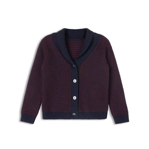 Looms Navy/Wine Thin Stripe Cardigan