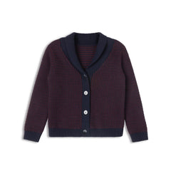 Looms Navy/Wine Thin Stripe Cardigan