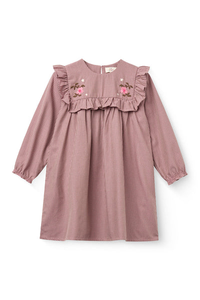 Copenhagen Colors Winter Rose Check Comb Checkered Ruffle Dress