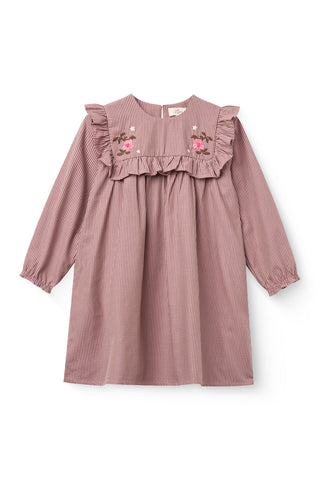 Copenhagen Colors Winter Rose Check Comb Checkered Ruffle Dress