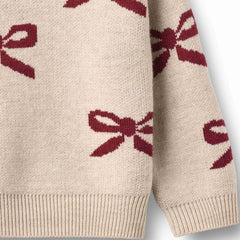 Wheat Eggshell Jacquard Bow Sweater