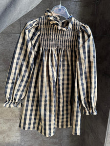 PICCOLA LUDO GIRELLA SMOCKED RUFFLE NECK PLAID DRESS