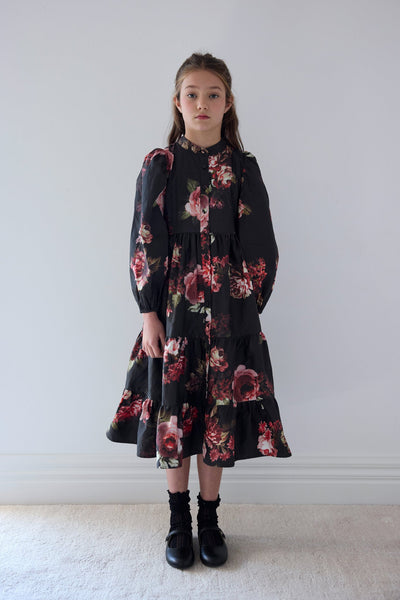 Petite Amalie Black Floral Black Floral Poplin Dress
