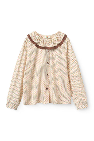 Copenhagen Colors Sand Flower Print Frill & Lace Blouse