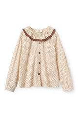 Copenhagen Colors Sand Flower Print Frill & Lace Blouse