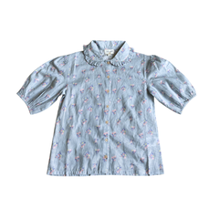 Louis Louise Blue June Bouquet Stripe Short Sleeve Blouse