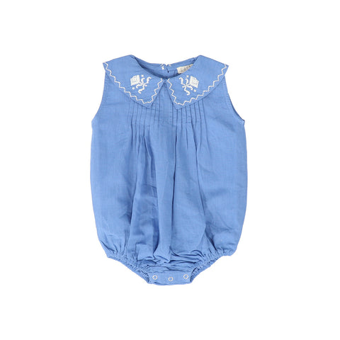 LALI KIDS BLUE EMBROIDERED COLLAR ROMPER
