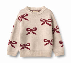 Wheat Eggshell Jacquard Bow Sweater
