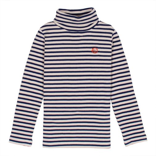 WYNKEN NAVY/ECRU STRIPE ROLL NECK