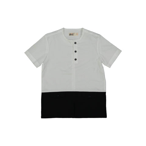 NOVE WHITE/BLACK COLORBLOCK SHIRT WITH POCKETS
