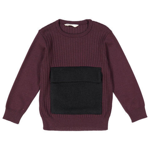 NOVE BURGUNDY RIBBED KNIT SWEATER WITH POCKET