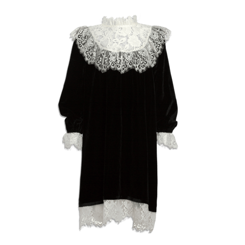 PETITE AMALIE BLACK WITH CREAM VELVET DRESS