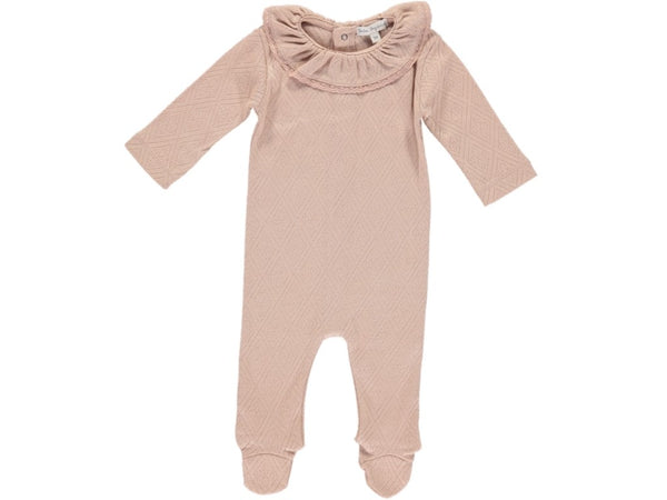 BEBE ORGANIC BLUSH POINTELLE KNIT LACE TRIM COLLARED FOOTIE