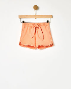 YELL-OH CORAL SAND JERSEY SHORTS WITH POM POM