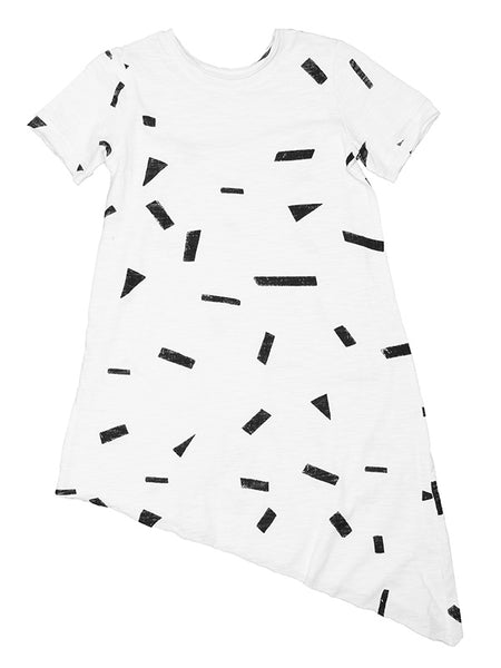 Joah Love Black Party Print On White Asymmetrical Hem Dress