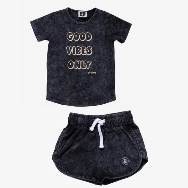 PETITE HAILEY BLACK GOOD VIBE TSHIRT SET