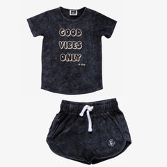 PETITE HAILEY BLACK GOOD VIBE TSHIRT SET