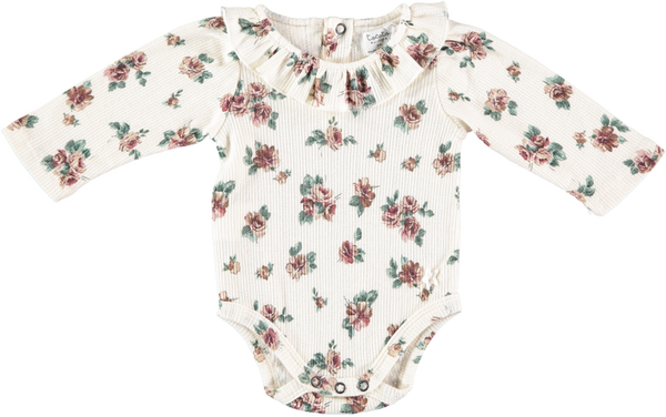 TOCOTO VINTAGE OFF WHITE RIBBED FLORAL ONESIE