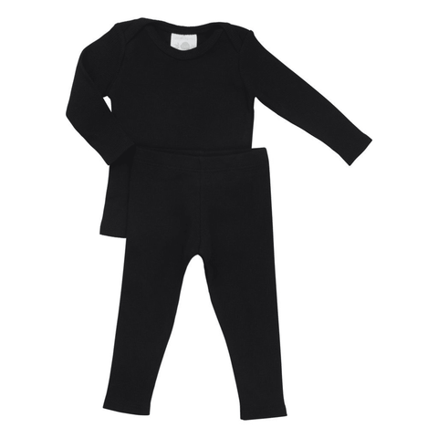 Petals &amp; Peas Deep Black Ribbed Lap Tee &amp; Legging Set