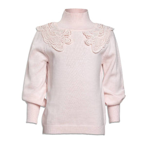 PETITE AMALIE PINK LACE NECK SWEATER